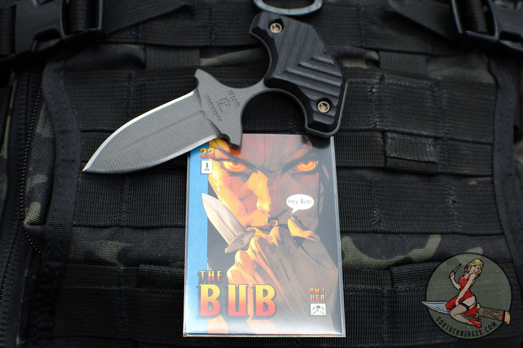 RMJ Tactical BUB- Back Up Push Dagger- Double Edge- Tungsten Finish- Black G-10