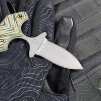 RMJ Tactical BUB- Back Up Push Dagger- Double Edge- Tungsten Finish Magnacut Steel- Dirty Olive G-10