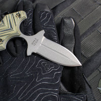 RMJ Tactical BUB- Back Up Push Dagger- Double Edge- Tungsten Finish Magnacut Steel- Dirty Olive G-10