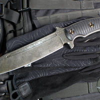 RMJ Tactical- Combat Asia- Black G-10 Handle- Acid Etched Finished Blade