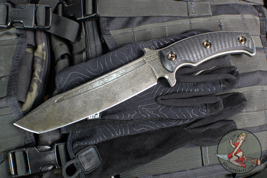 RMJ Tactical- Combat Asia- Black G-10 Handle- Acid Etched Finished Blade