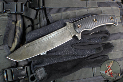 RMJ Tactical- Combat Asia Fixed Blade Combat Knife- Black G-10 Handle- Acid Etched Finished Blade