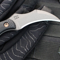 RMJ Gym Rat- Small EDC/Neck Knife- Tungsten Gray- Black G-10 Handle
