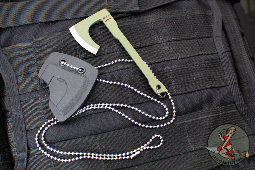 RMJ Mortifer- Neck Micro Tomahawk- Necklace- Keychain- Crocodile Green Finished