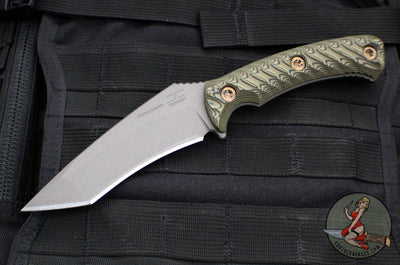 RMJ Tactical- Peregrine Fixed Blade- Tungsten Finish- Dirty Olive G-10 Handle