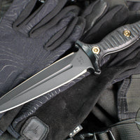 RMJ Tactical Raider Dagger Fixed Blade Combat Knife- Graphite Black Finish- Black G-10