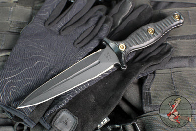 RMJ Tactical Raider Dagger Fixed Blade Combat Knife- Graphite Black Finish- Black G-10