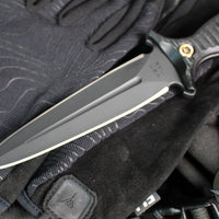 RMJ Tactical Raider Dagger Fixed Blade Combat Knife- Graphite Black Finish- Black G-10