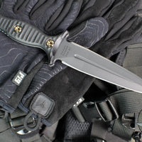 RMJ Tactical Raider Dagger Fixed Blade Combat Knife- Graphite Black Finish- Black G-10