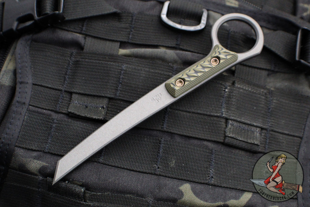 Rmj Chisel RMJ Stabby Guy- Ringed Chisel Tip- Tungsten Finished- Dirty Olive G-10 ...