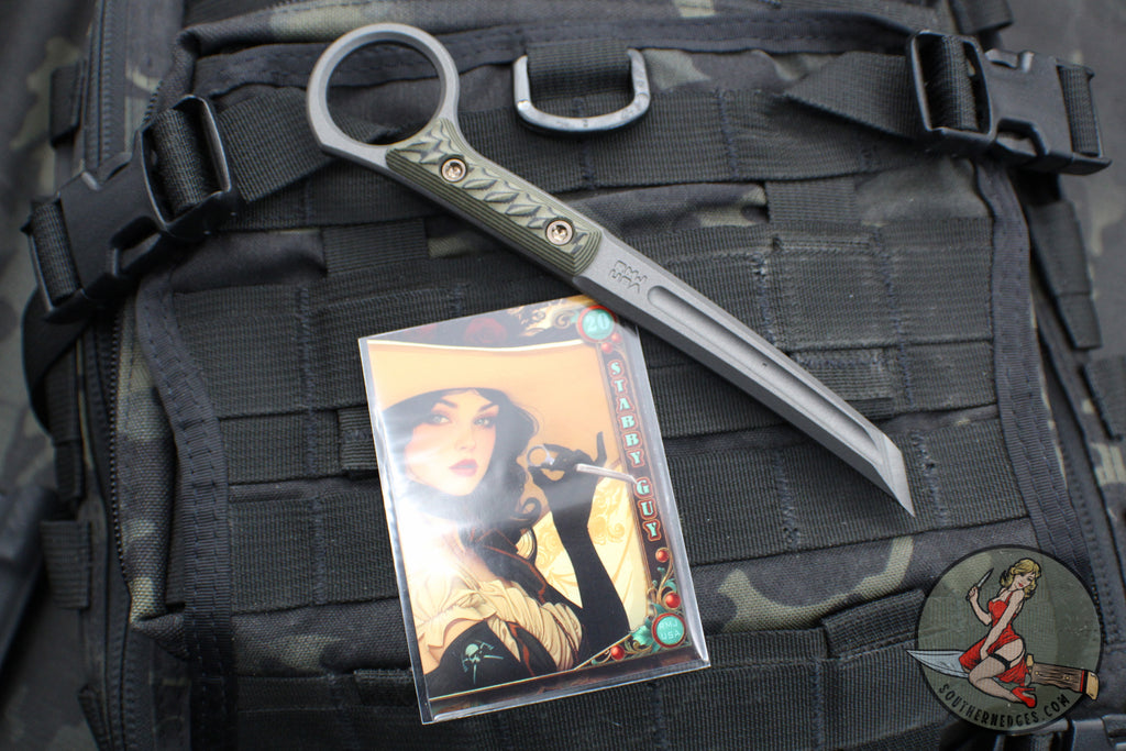 Rmj Chisel RMJ Stabby Guy- Ringed Chisel Tip- Tungsten Finished- Dirty Olive G-10 ...