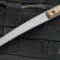 RMJ Stabby Guy- Ringed Chisel Tip- Tungsten Finished- Hyena Brown G-10- Bronze Hardware