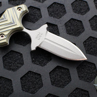 RMJ Tactical BUB- Back Up Push Dagger- Double Edge- Tungsten Finish- Dirty Olive G-10