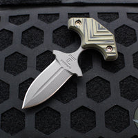 RMJ Tactical BUB- Back Up Push Dagger- Double Edge- Tungsten Finish- Dirty Olive G-10