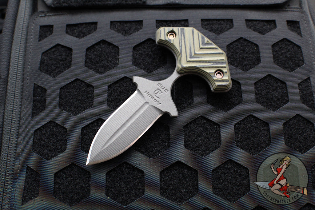 RMJ Tactical BUB- Back Up Push Dagger- Double Edge- Tungsten Finish- Dirty Olive G-10