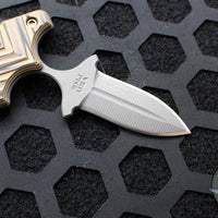 RMJ Tactical BUB- Back Up Push Dagger- Double Edge- Tungsten Finish- Hyena Brown G-10