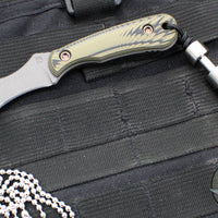 RMJ Gym Rat- Small EDC/Neck Knife- Tungsten Gray- Dirty Olive G-10 Handle