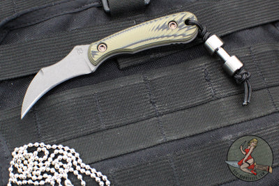 RMJ Gym Rat- Small EDC/Neck Knife- Tungsten Gray- Dirty Olive G-10 Handle