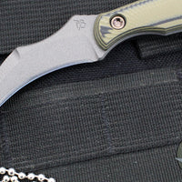 RMJ Gym Rat- Small EDC/Neck Knife- Tungsten Gray- Dirty Olive G-10 Handle