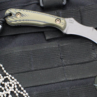 RMJ Gym Rat- Small EDC/Neck Knife- Tungsten Gray- Dirty Olive G-10 Handle