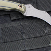 RMJ Gym Rat- Small EDC/Neck Knife- Tungsten Gray- Dirty Olive G-10 Handle