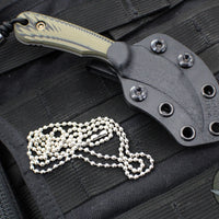 RMJ Gym Rat- Small EDC/Neck Knife- Tungsten Gray- Dirty Olive G-10 Handle