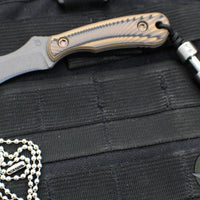 RMJ Gym Rat- Small EDC/Neck Knife- Tungsten Gray- Hyena Brown G-10 Handle