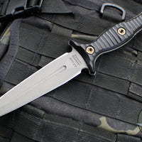RMJ Tactical Raider Dagger Fixed Blade Combat Knife- Tungsten Finish- Black G-10