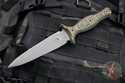 RMJ Tactical Raider Dagger Fixed Blade Combat Knife- Tungsten Finish- Dirty Olive G-10