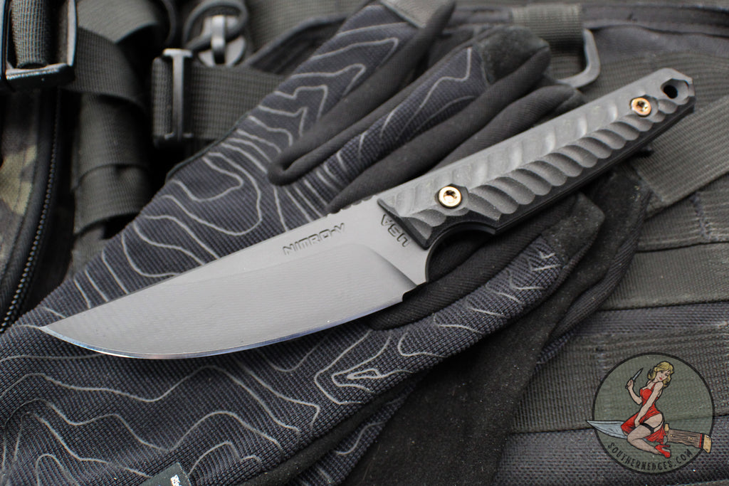 RMJ Unmei Fixed Blade Knife- Graphite Black Finished-  Black G-10 Handle