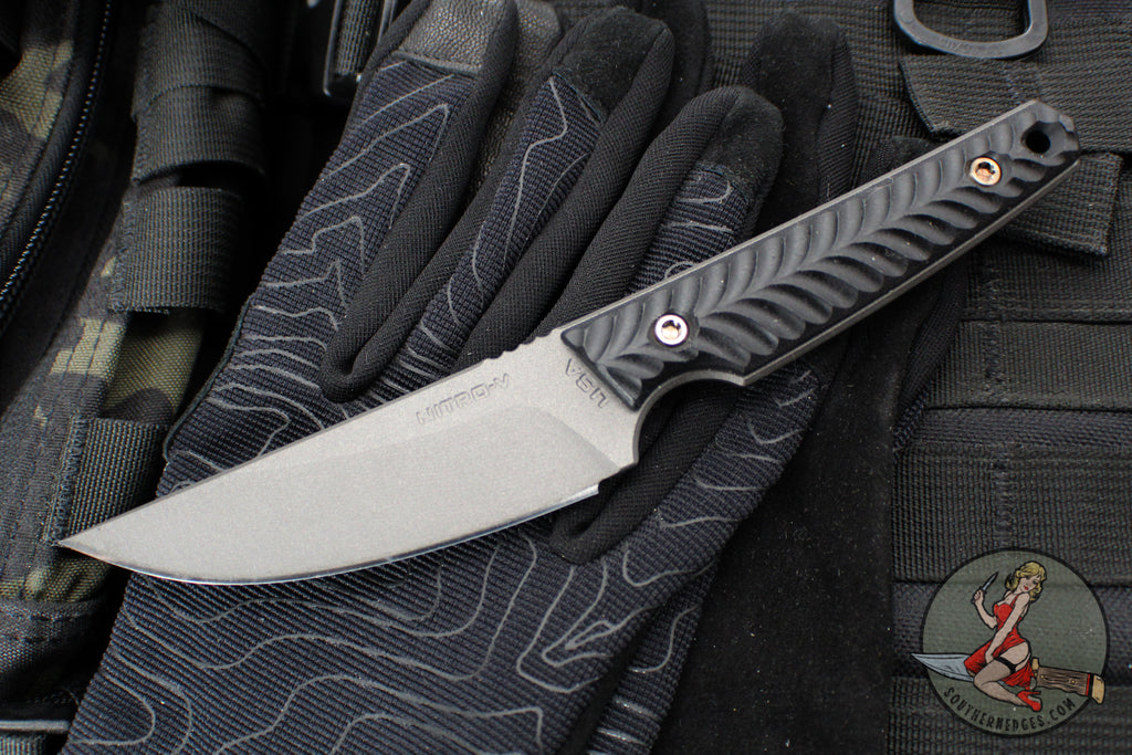 RMJ Unmei Fixed Blade Knife- Tungsten Finished-  Black G-10 Handle