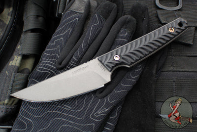 RMJ Unmei Fixed Blade Knife- Tungsten Finished-  Black G-10 Handle