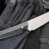 RMJ Unmei Fixed Blade Knife- Tungsten Finished-  Black G-10 Handle