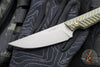 RMJ Unmei Fixed Blade Knife- Tungsten Finished- Dirty Olive Green G-10 Handle