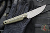 RMJ Unmei Fixed Blade Knife- Tungsten Finished- Dirty Olive Green G-10 Handle