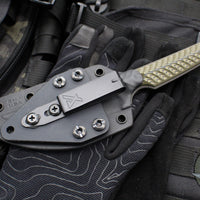 RMJ Unmei Fixed Blade Knife- Tungsten Finished- Dirty Olive Green G-10 Handle