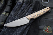 RMJ Unmei Fixed Blade Knife- Tungsten Finished- Hyena Brown G-10 Handle