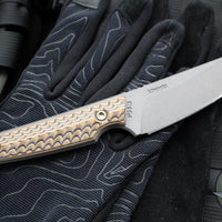 RMJ Unmei Fixed Blade Knife- Tungsten Finished- Hyena Brown G-10 Handle