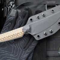 RMJ Unmei Fixed Blade Knife- Tungsten Finished- Hyena Brown G-10 Handle