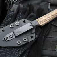 RMJ Unmei Fixed Blade Knife- Tungsten Finished- Hyena Brown G-10 Handle