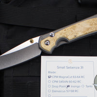 Chris Reeve Small Sebenza 31- Insingo Edge- Glass Blasted Titanium- Box Elder Wood Inlay S31-1126 in CPM MAGNACUT