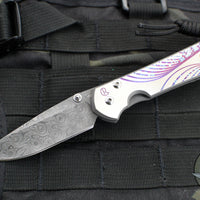 Chris Reeve Small Sebenza 31- Unique Graphics- Amethyst Cabochon Inlay- Raindrop Damascus Drop Point S31-1414