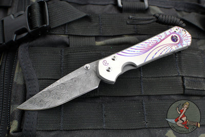 Chris Reeve Small Sebenza 31- Unique Graphics- Amethyst Cabochon Inlay- Raindrop Damascus Drop Point S31-1414