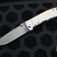 Spartan Blades- Harsey 3.25" Folder- Stonewashed Titanium- Chad Nichols Damascus Blade- Blue HW SF10DMBL