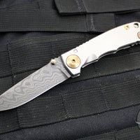 Spartan Blades- Harsey 3.25" Folder- Stonewashed Titanium- Chad Nichols Damascus Blade- Bronze HW SF10DMBZ