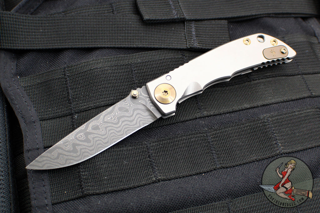 Spartan Blades- Harsey 3.25" Folder- Stonewashed Titanium- Chad Nichols Damascus Blade- Bronze HW SF10DMBZ