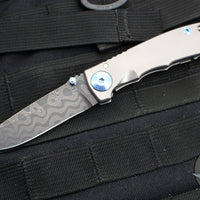 Spartan Blades- Harsey 3.25" Folder- Stonewashed Titanium- Chad Nichols Damascus Blade- Blue HW SF10DMBL v2