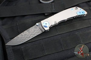 Spartan Blades- Harsey 3.25" Folder- Stonewashed Titanium- Chad Nichols Damascus Blade- Blue HW SF10DMBL v2