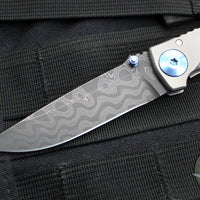 Spartan Blades- Harsey 3.25" Folder- Stonewashed Titanium- Chad Nichols Damascus Blade- Blue HW SF10DMBL v2