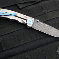 Spartan Blades- Harsey 3.25" Folder- Stonewashed Titanium- Chad Nichols Damascus Blade- Blue HW SF10DMBL v2